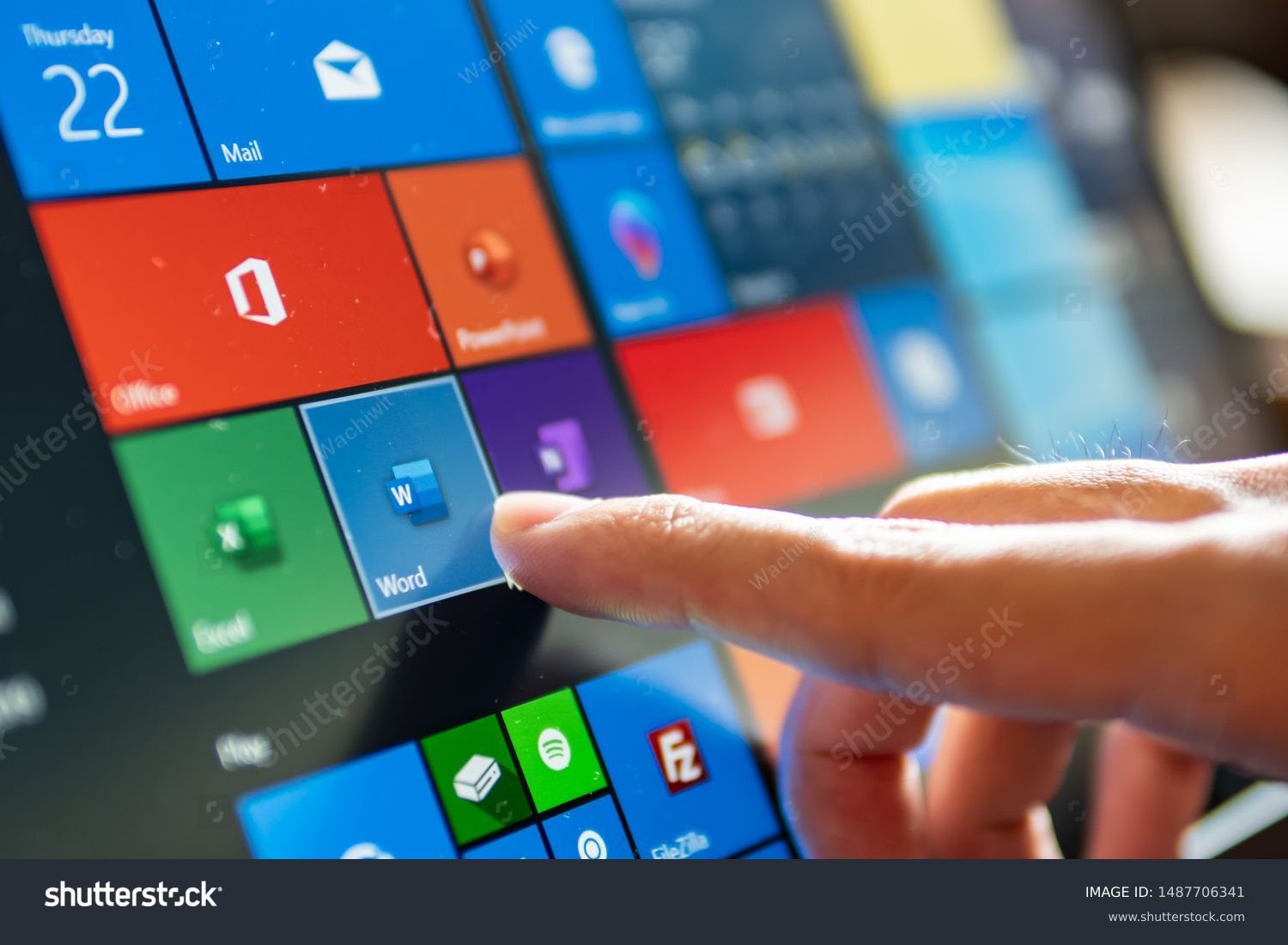 Stock Photo Bangkok Thailand August Computer User Touching On Microsoft Word Icon To Open The 1487706341